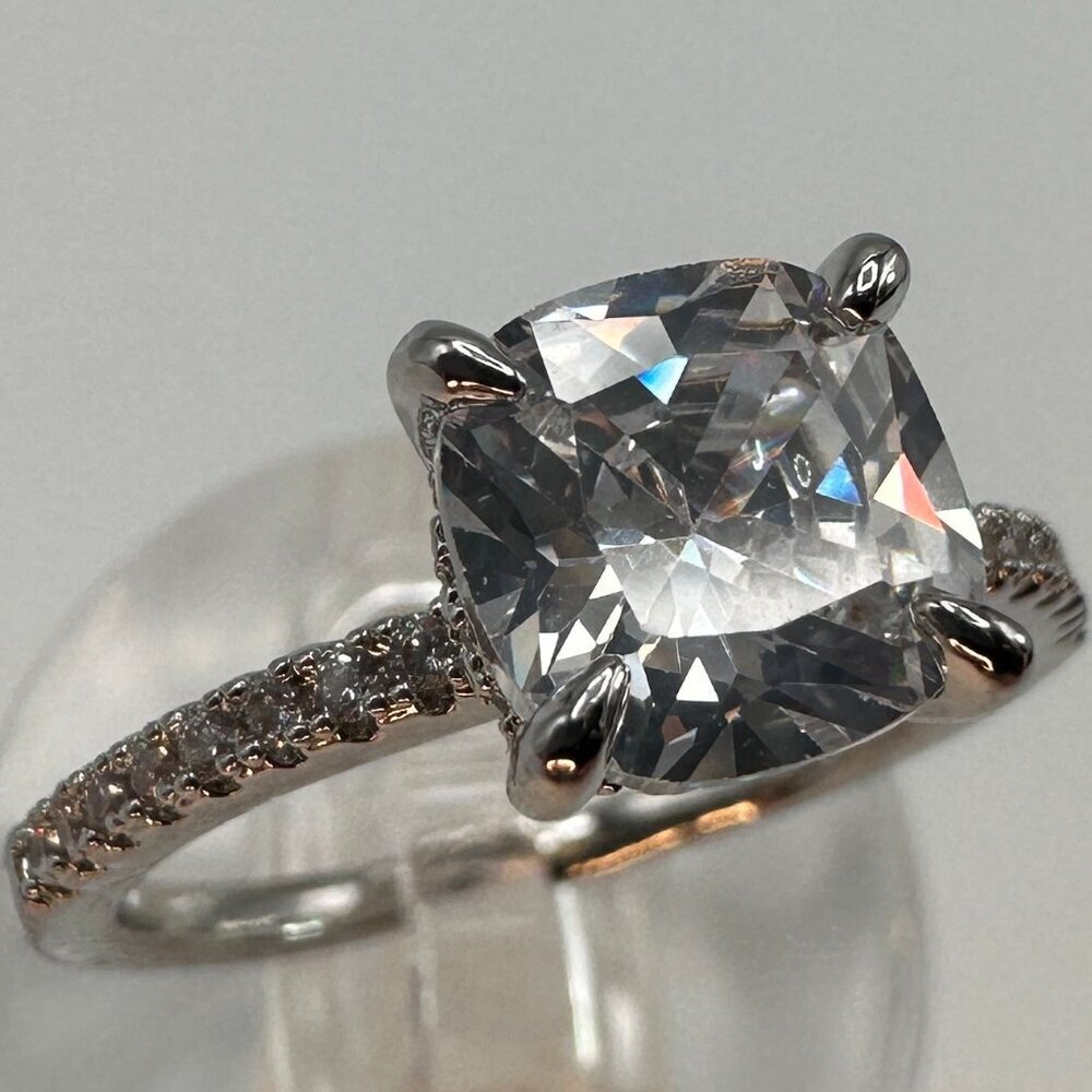 Cubic Zirconia Ring Sterling Silver plated Engagement Ring - Picture 6 of 12